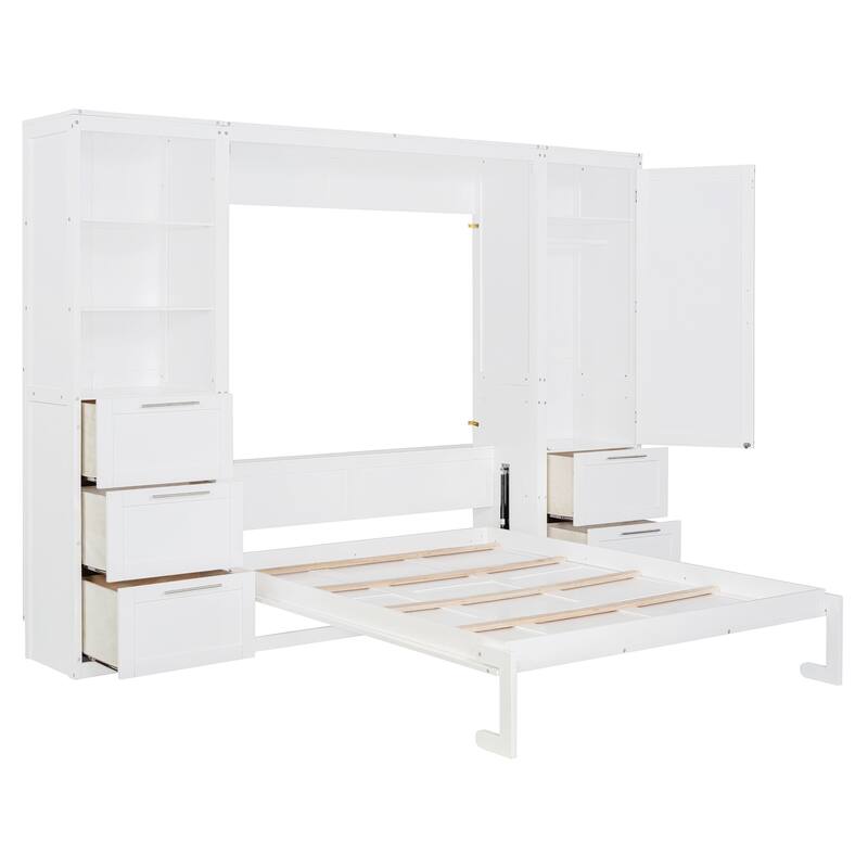 Queen Murphy Bed with Built-In Wardrobe, Drawers, and Adjustable Shelving - Ideal for Small Spaces