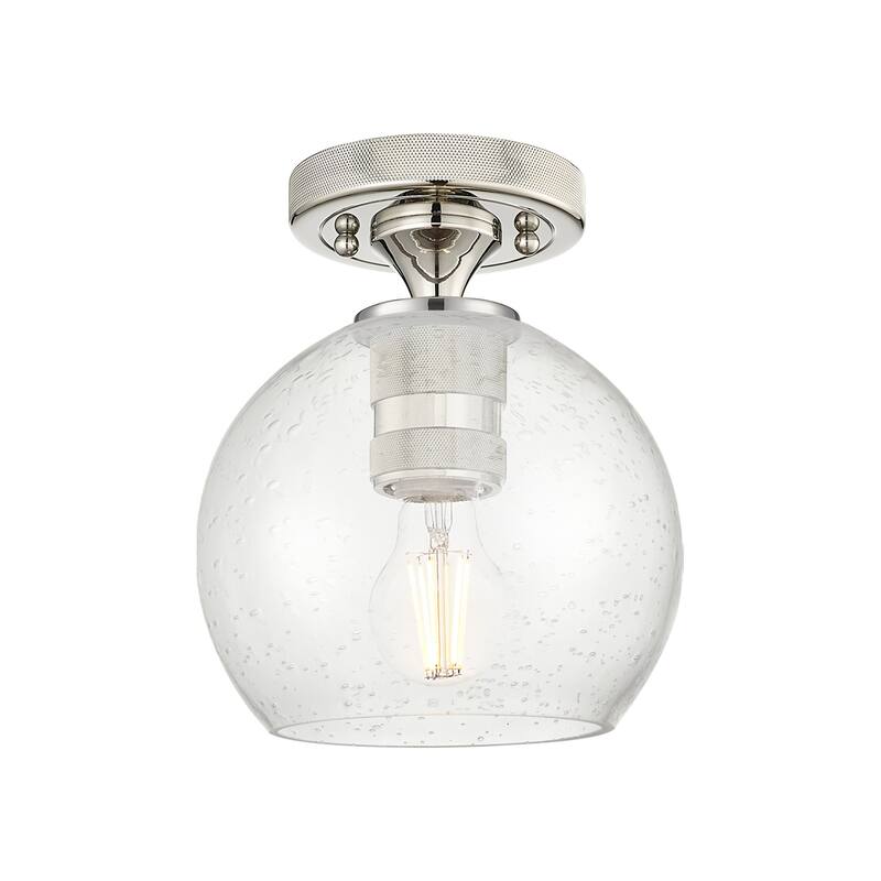 Innovations Lighting 434-1F-8-6 Crown Point Flush Mount Crown Point 6" - Polished Nickel / Seedy