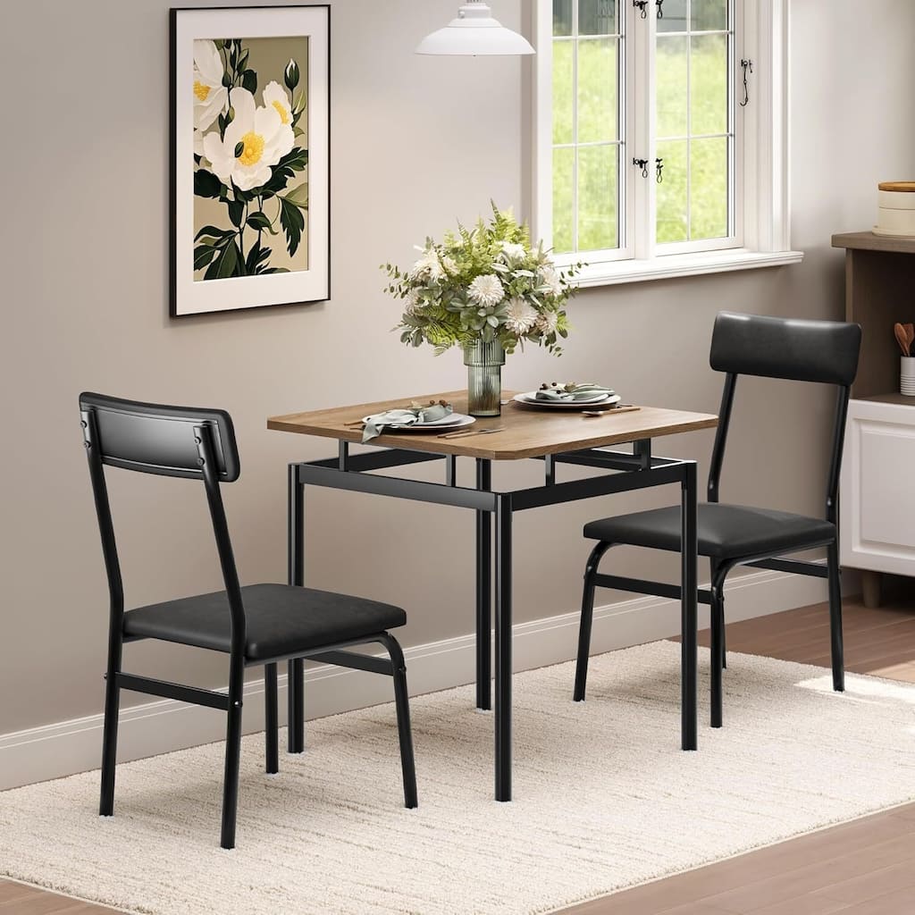 3 Piece Dining Table Set with 2 PU Upholstered Chair for Dining Room, Apartment, Studio