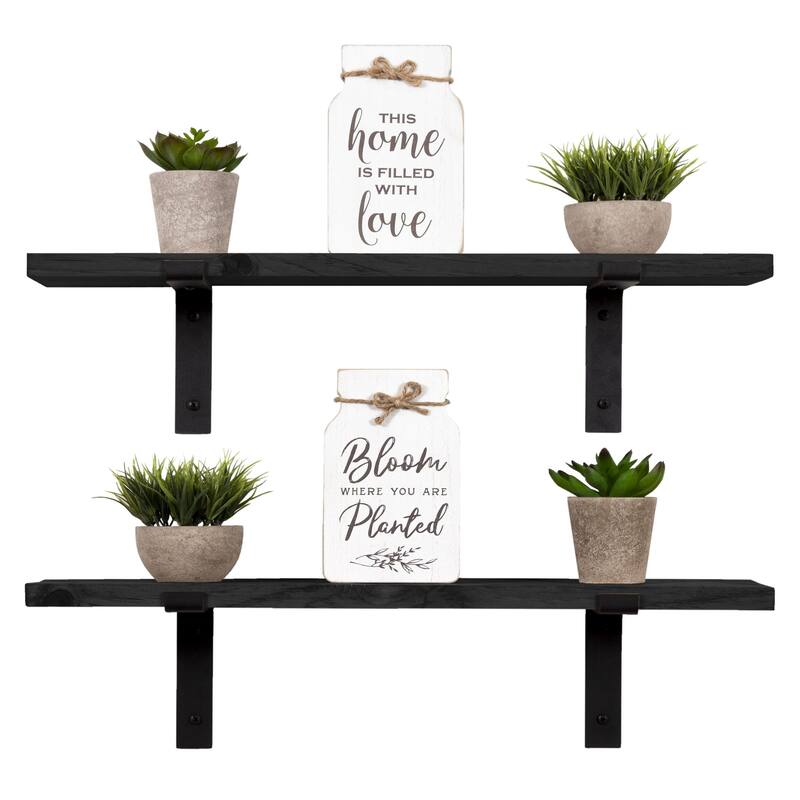 Handmade Rustic Wood Floating Shelves with L Brackets (Set of 2)