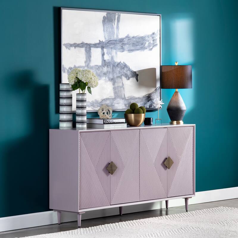 Four Door Wooden Sideboard with Gold Accents, Lilac Purple - 72"