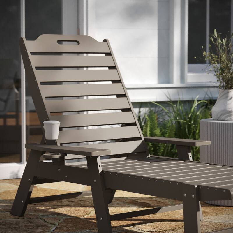 Set of 2 Outdoor Adjustable Lounge Chairs with Cupholders
