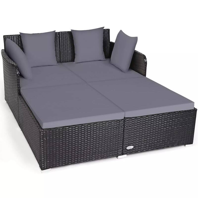 Outdoor Rattan Daybed with Cushions for Patio or Backyard - 61" x 52" x 27.5"
