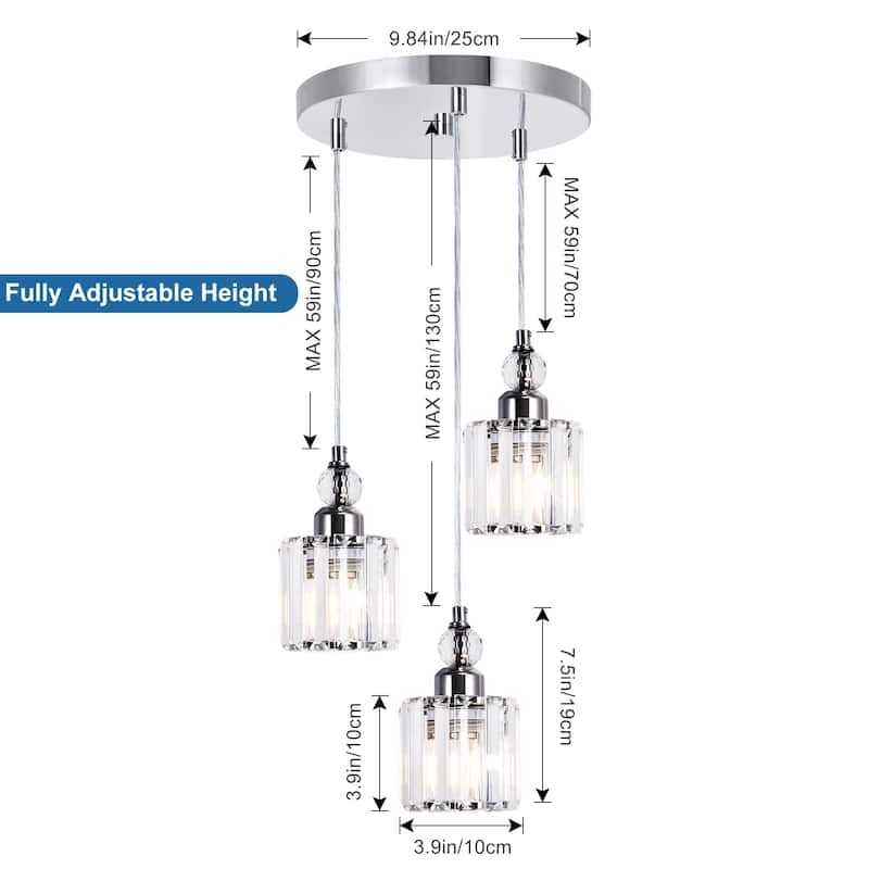 OYIPRO 3/5-Light Cluster Crystal Chandelier Kitchen Island Pendant Light