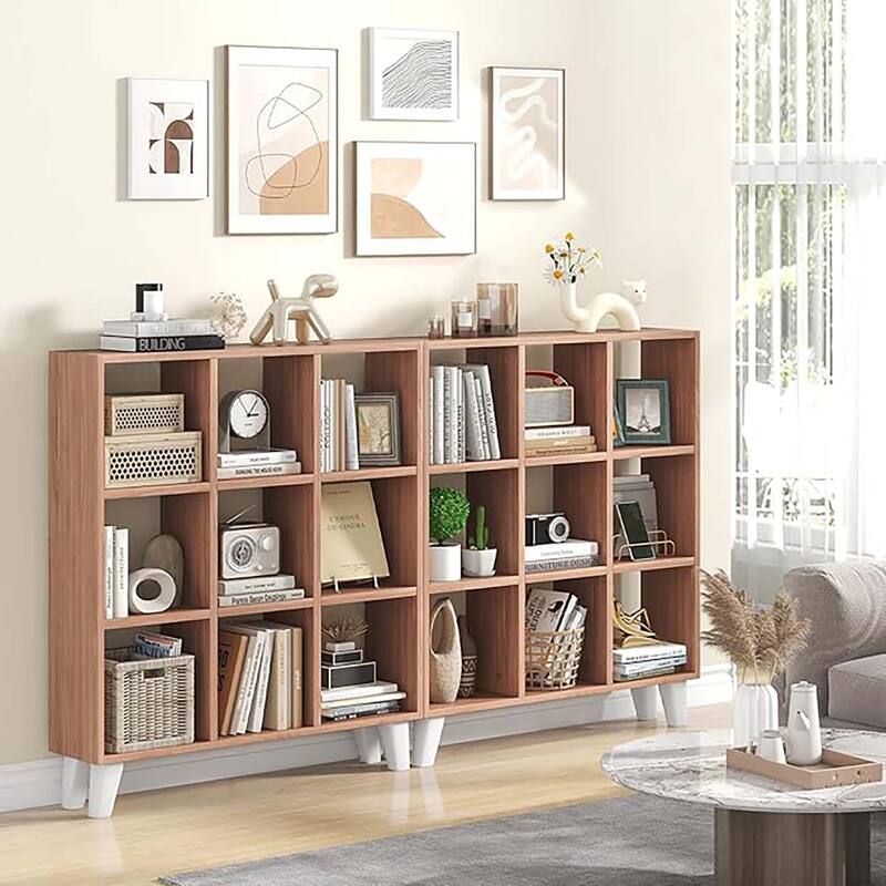 1/2 PCS Living Room 9-Cube Bookcase with 6 Removable Shelves Brown