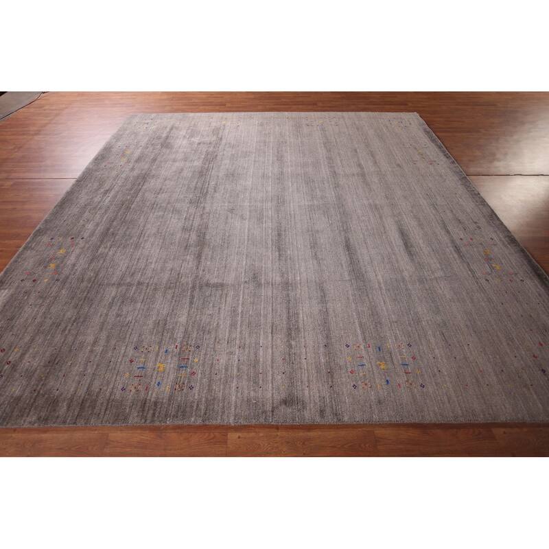 Striped Gabbeh Indian Square Area Rug Hand-Knotted Wool Carpet - 9'9"x 9'9"