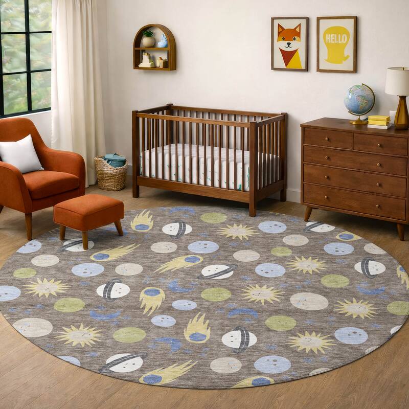 Machine Washable Indoor/ Outdoor Planets Comets Chantille Rug