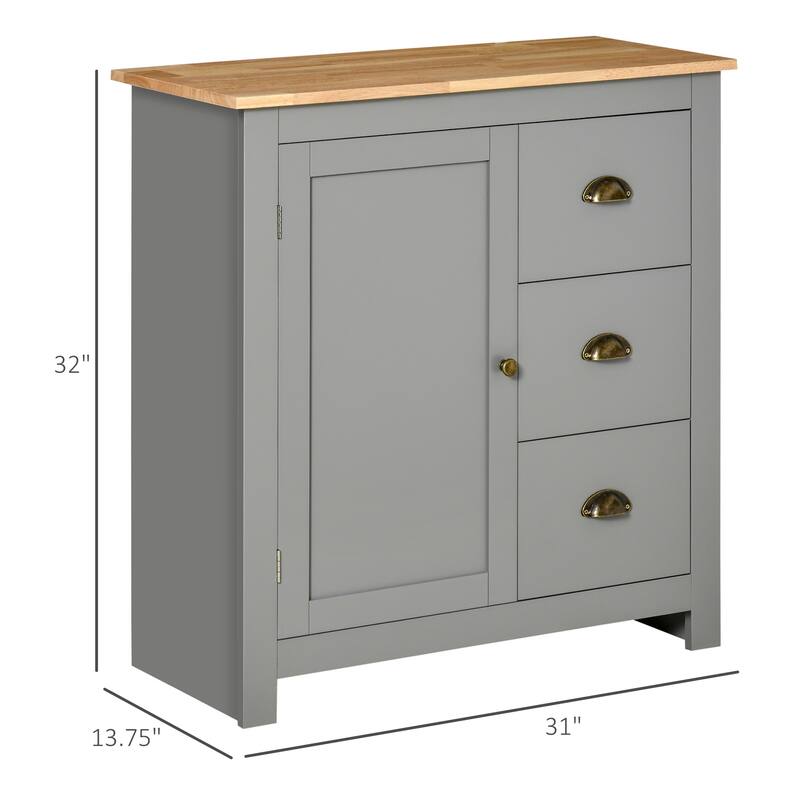 HOMCOM Modern Floor Cabinet, Storage Sideboard, Kitchen Buffet Table w/ Rubberwood Top, 3 Drawers and Cabinet