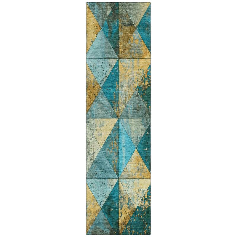 Machine Washable Indoor/ Outdoor Contemporary Diamonds Chantille Rug