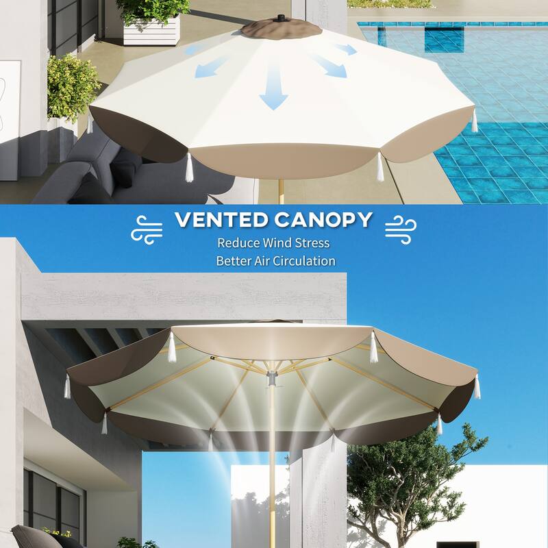 8.7 ft Cream White Outdoor Patio Umbrella with Vent Top and Steel Ribs Adjustable Two-Section Pole - Dia 8.7' x 7.7' H