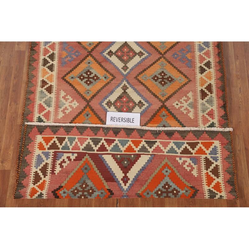 Geometric Kilim Shiraz Persian Vintage Area Rug Hand-Woven Wool Carpet - 5'0" x 9'1"
