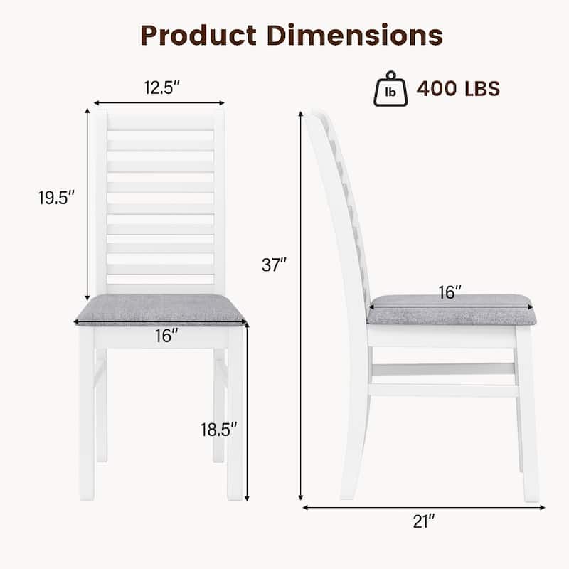 Set of 2 Rubber Wood PU Leather High-Back Farmhouse Dining Chairs Set with Ladder Design - 16" x 21" x 37"