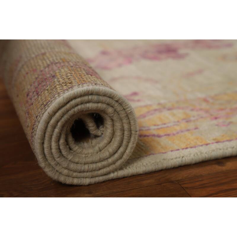 Hand Knotted Oriental 100% Wool Carpet Traditional Animal Pictorial Beige & Ivories Art Deco Runner Rug - 13' 0'' X 2' 10''