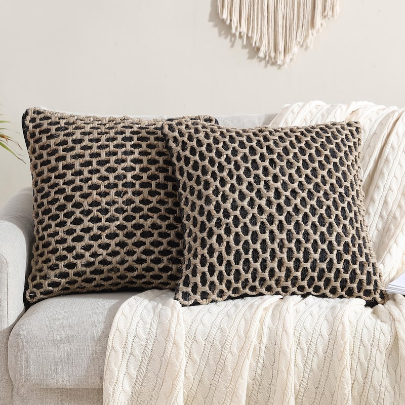 Boho Living Jada Braided Cotton/Jute Throw Pillow Covers - 20x20 set of 2 - Black
