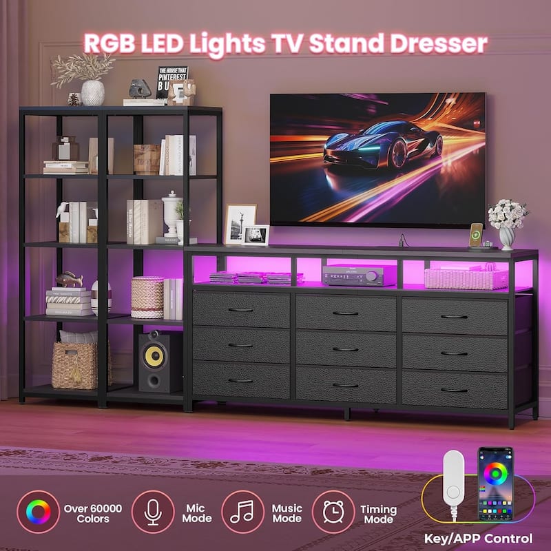 TV Stand Dresser with Bookcase TV Console Table Entertainment Center LED