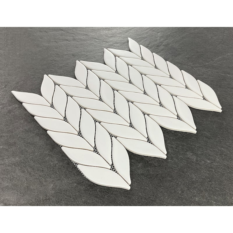 Porcelain Mosaic Tiles - White Petal Matte Porcelain Wall & Floor Tile - Case (15 Sheets)
