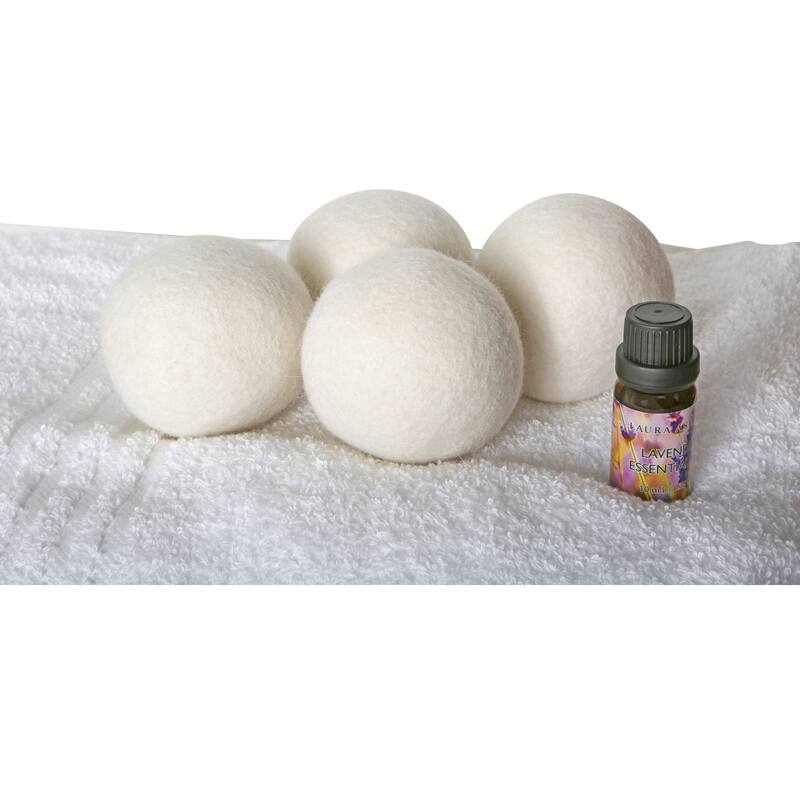 Laura Ashley 4 Pack Wool Dryer Balls and Lavender Essential Oil Kit - 2.83x2.83x2.83