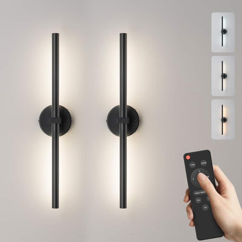 Starsky Minimalist Rechargeable Linear LED Vanity Light Dimmable Metal Wall Sconce with Remote - 24inch - Black