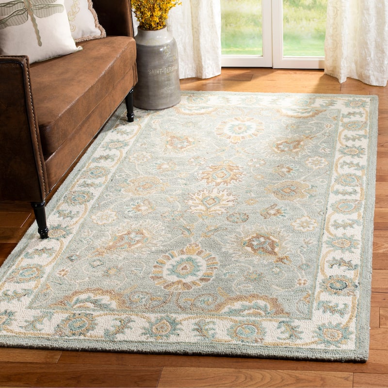 SAFAVIEH Handmade Blossom Riki Modern Floral Wool Rug - 5' x 8' - Aqua/Ivory
