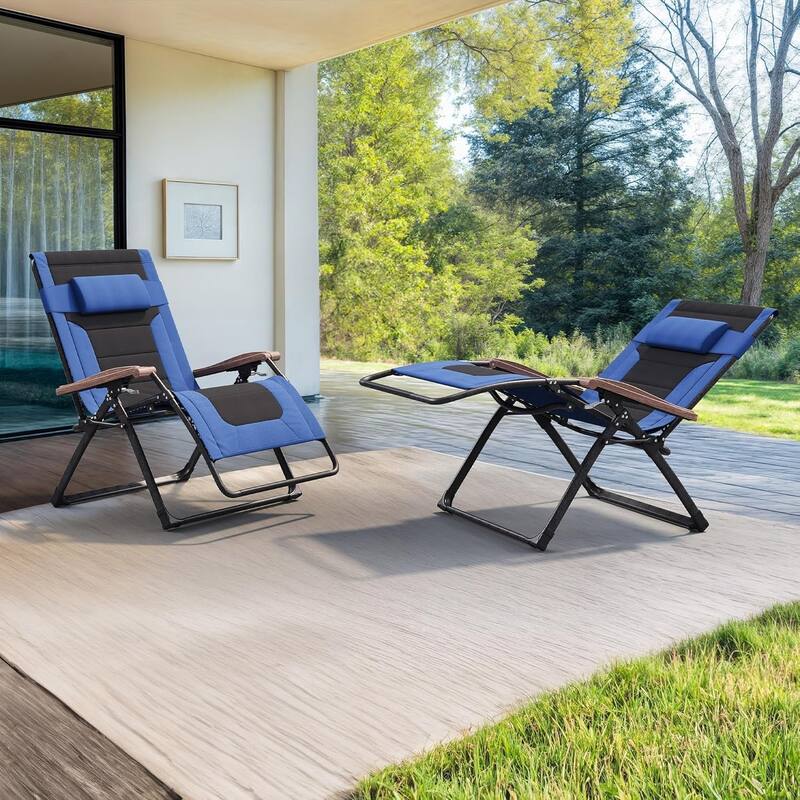 PURPLE LEAF Patio Chaise Lounge Outdoor Beach Pool Sunbathing Lawn Lounger Recliner Chair - Blue&Black,Extra Wide-Set of 2