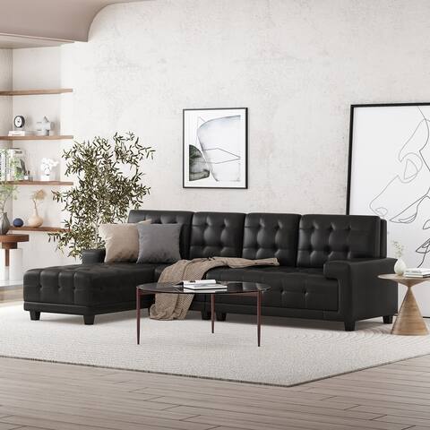 Harlar Faux Leather 4 Seater Sofa and Chaise Lounge Sectional Set by Christopher Knight Home