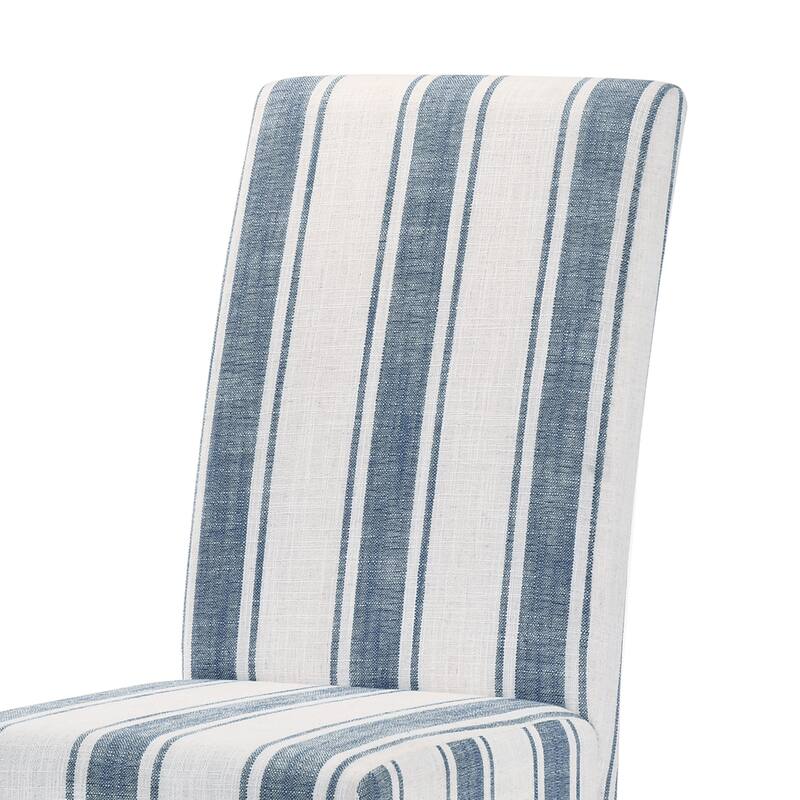 Striped Dining Chairs Set, High-Back Kitchen Chairs, Armless Upholstered Chairs with Wooden Legs, Set of 2