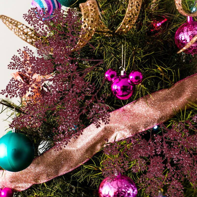 Glittered Leaves Artificial Christmas Spray - 18" - Deep Pink