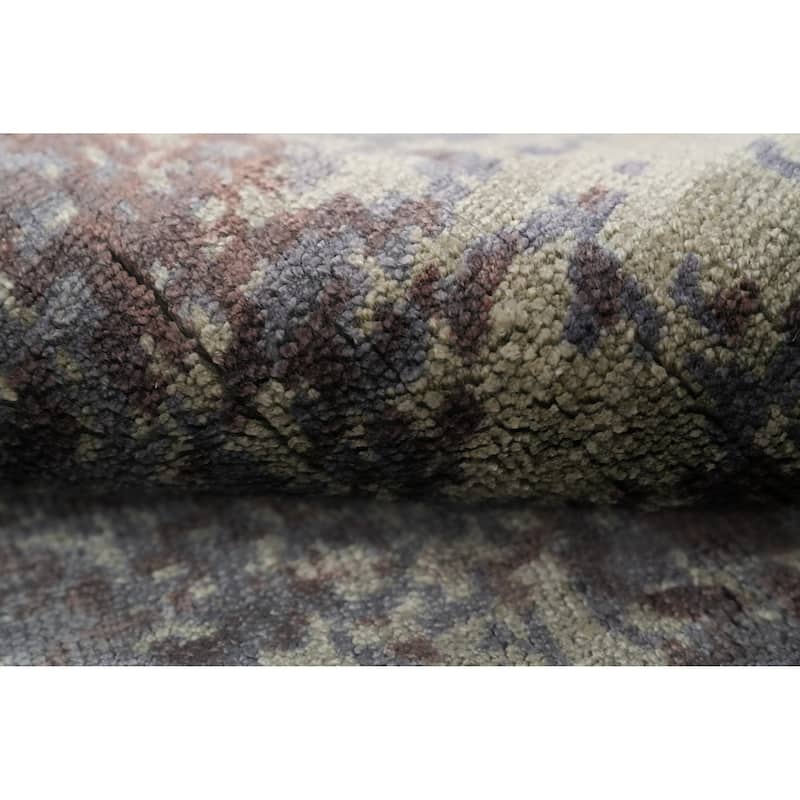 Hand Knotted Oriental Viscose Silk Carpet Modern All-Over Multi-Colored Abstract Area Rug - 4' 7'' X 2' 7''