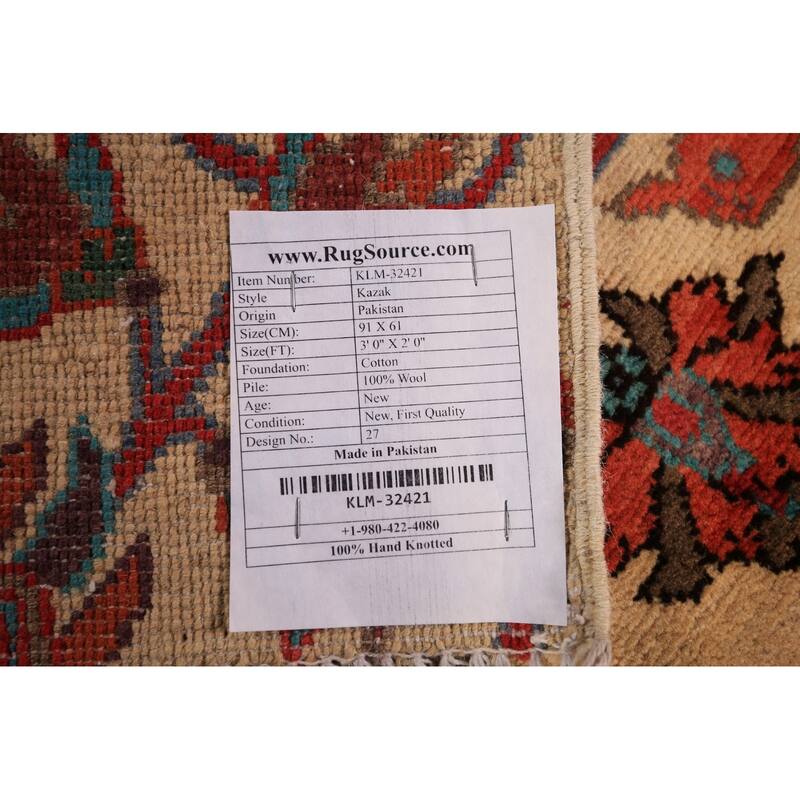 All-Over Animals Design Kazak Oriental Rug Hand-Knotted Wool Carpet - 2'0" x 3'0"