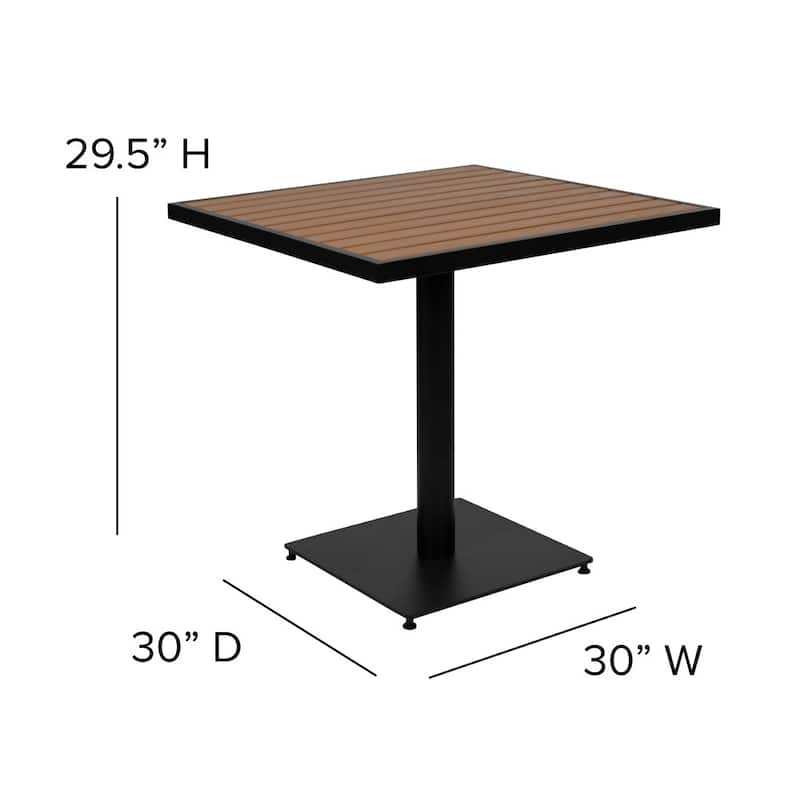 2 Faux Teak Accented Club Chairs and 30" Square Faux Teak Patio Table Set
