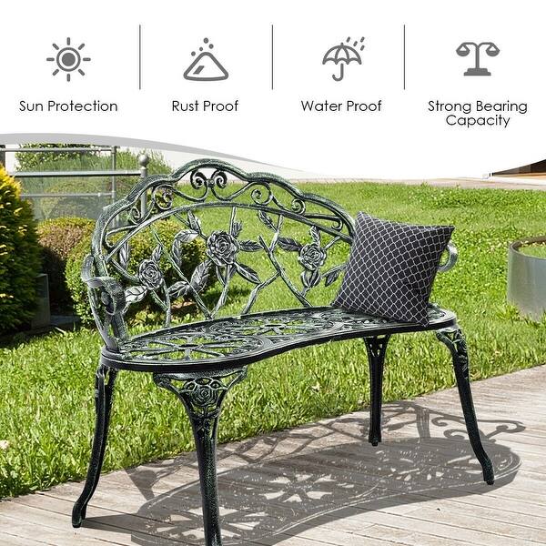 Shop Outdoor Cast Aluminum Patio Bench Antique Rose Green Overstock 30647394