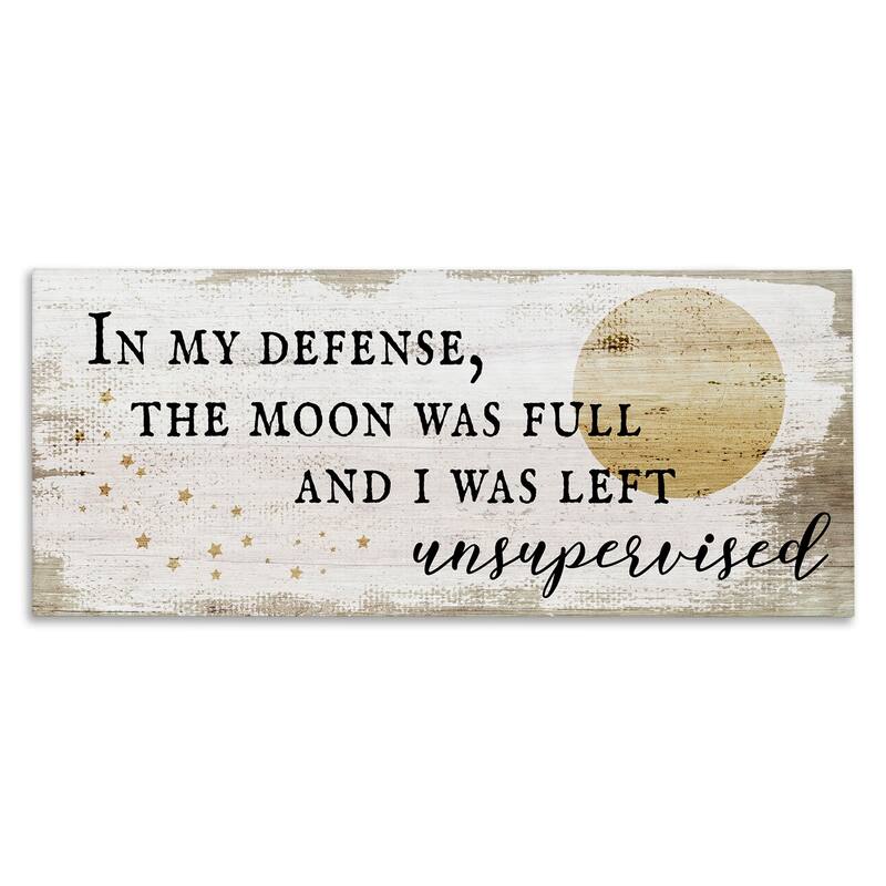 Stupell Full Moon Unsupervised Phrase Rustic Halloween Charm Canvas Wall Art - 10 x 24