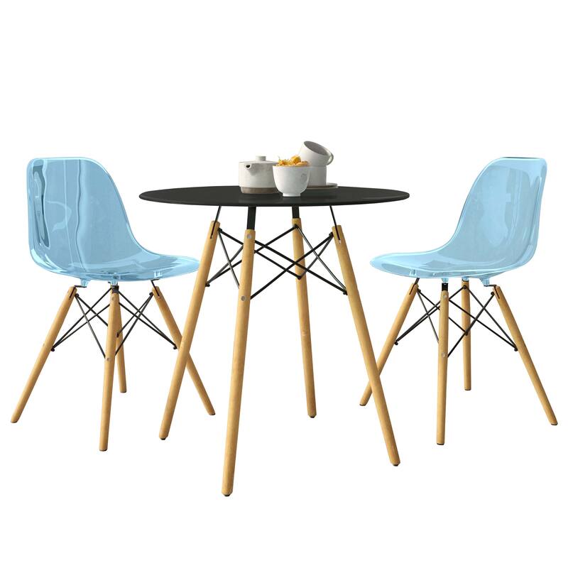3-Piece Dining Set with 31-Inch Round Solid Wood Table and 2 Dining Chairs with Beech Wood Legs - Blue