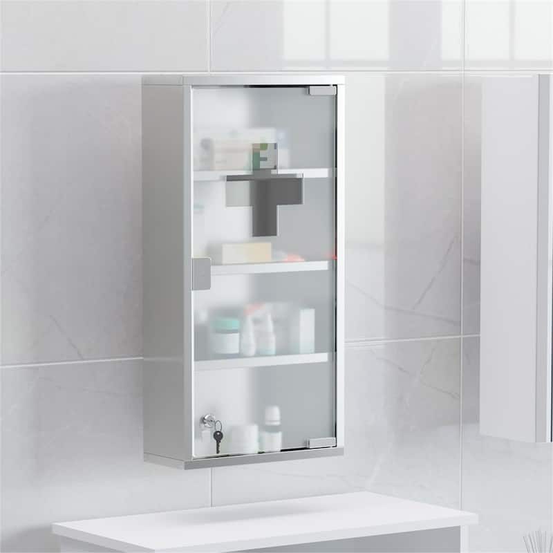 4 Tier Locking Wall Mounted Medicine Cabinet w/ Stainless Steel Frame