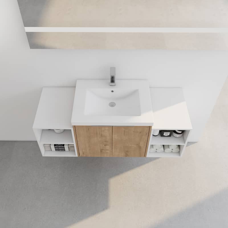 48" Modern Wall-Mounted Bathroom Vanity with Double Soft-Close Doors, Resin Sink, Eco-Friendly Plywood