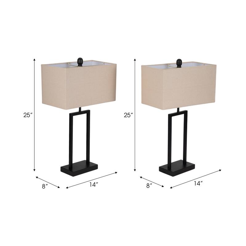 Sagebrook Home Metal 25" Elegant Table Lamp - Perfect for Sophisticated Interiors, Set of 2 - 14" x 8" x 25"