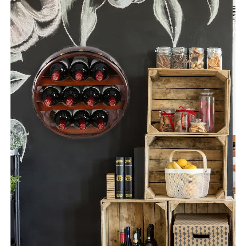 CoTa Global Barrell Wine Rack - Natural Wood Industrial Wall Mounted - 16″Lx16″Wx8″H