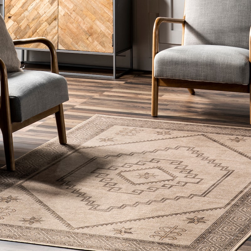 Nuloom Hilda SuperiorWash Medallion Easy-Jute Machine Washable Area Rug