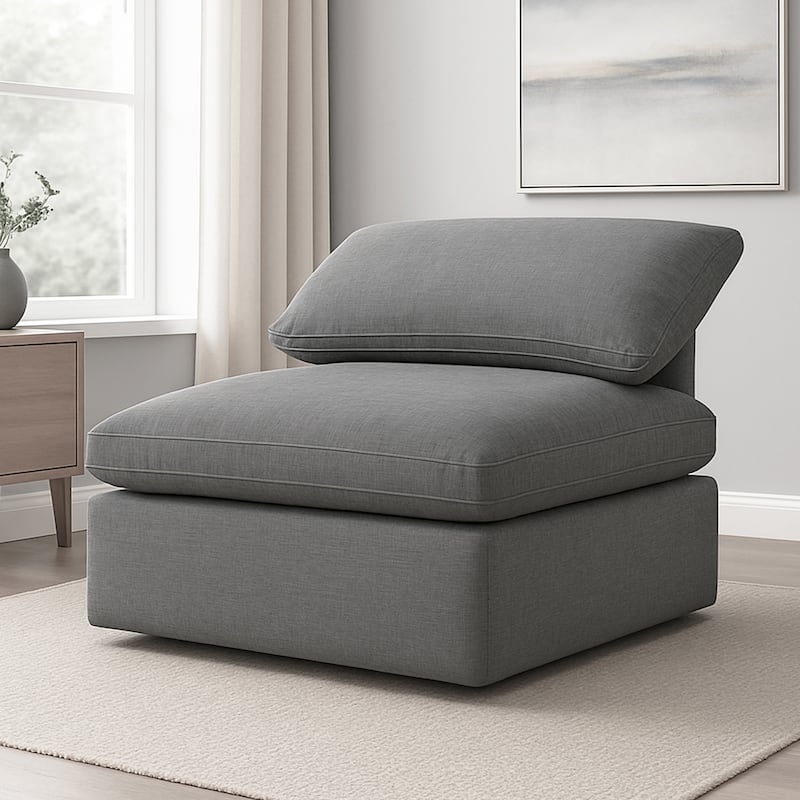 Linen and Wood Modular Armless Chair
