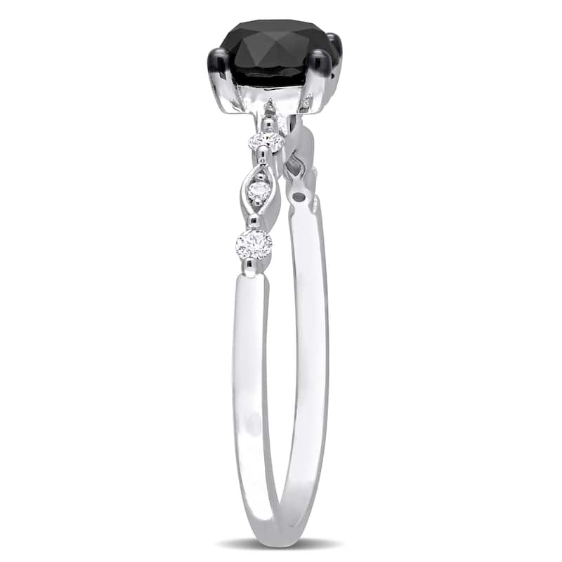Miadora 1-1/10ct TDW Black and White Diamond Solitaire Ring in 10k Black Rhodium-Plated White Gold