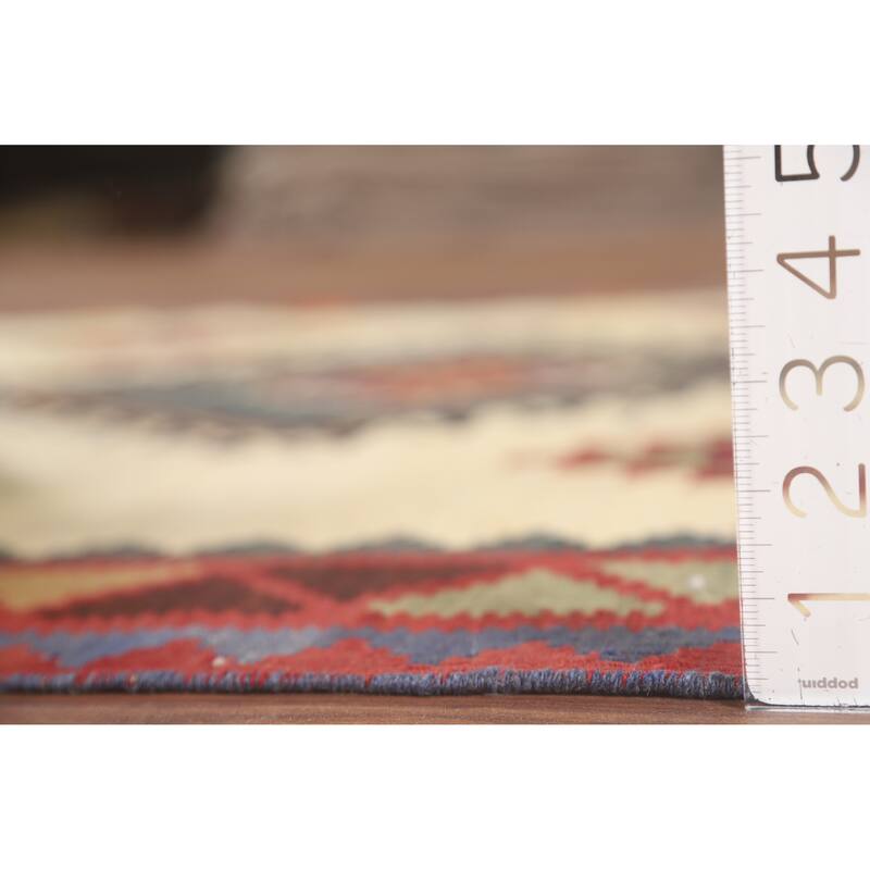 Beige Kilim Qashqai Persian Vintage Area Rug Hand-Woven Wool Carpet - 4'11" x 7'9"