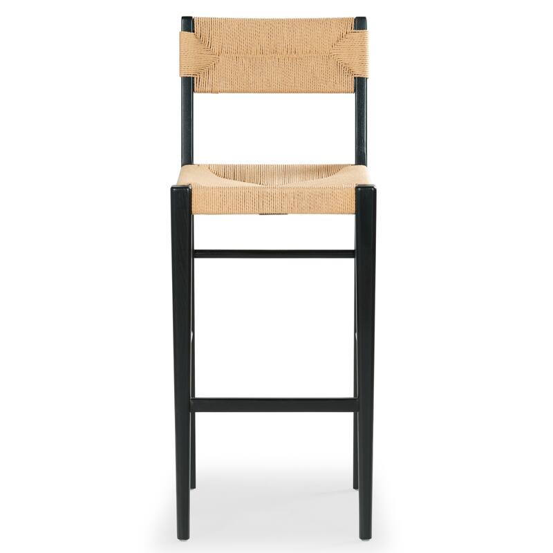 SAFAVIEH Couture Cody Rattan Barstool - 17"W x 20"D x 43"H - Black/Natural