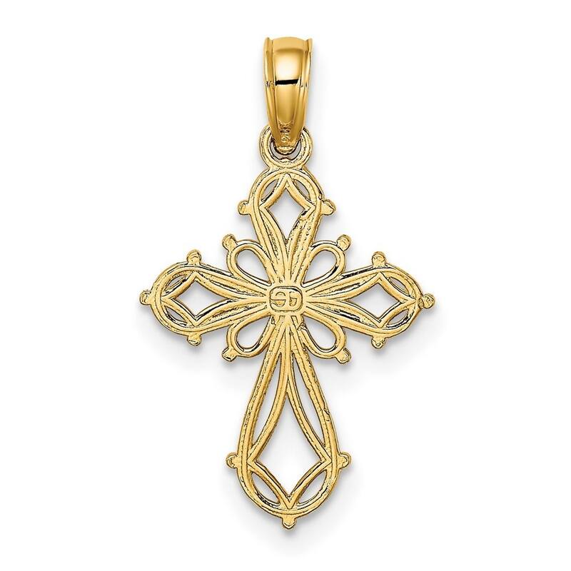 Curata 14k Yellow Gold Small Cut out Beaded Cross Necklace 14mm x 16.9mm