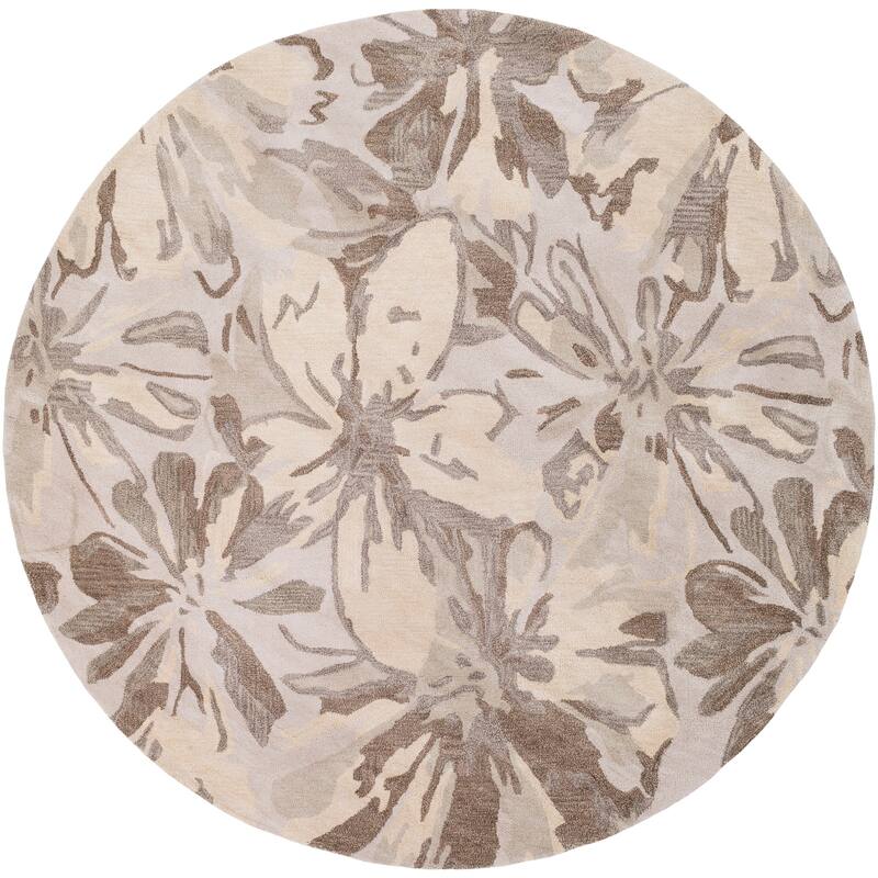 Handmade Putty Transitional Floral Wool Area Rug