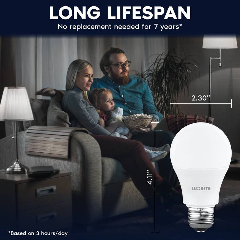 Luxrite A19 LED Light Bulb 8W=60W Non-Dimmable 4000K 800LM E26 Base Damp Rated ETL Listed 8 Pack - Cool White 4000K
