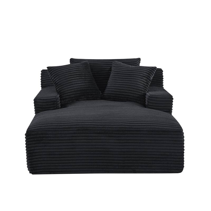 Oversized Chaise Lounge Chair in Corduroy, Black, No Assembly
