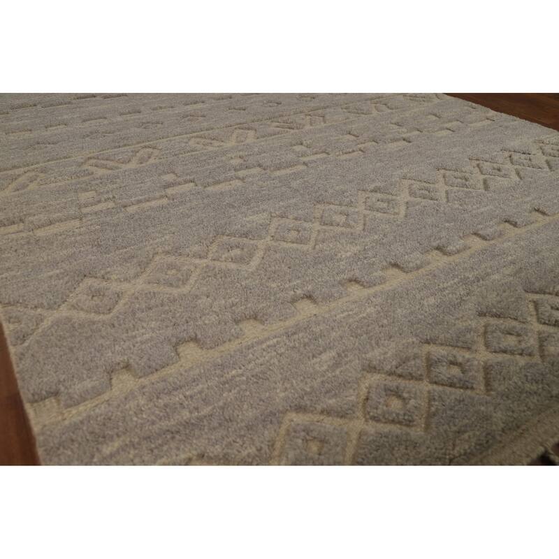 Gray Moroccan Oriental Area Rug Hand-Knotted Wool Carpet - 5'8" x 8'3"
