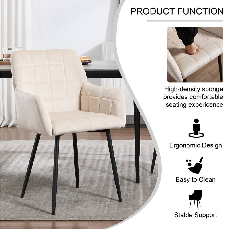 Set of 2 Velvet Upholstered Dining Chairs with Armrests and Metal Legs