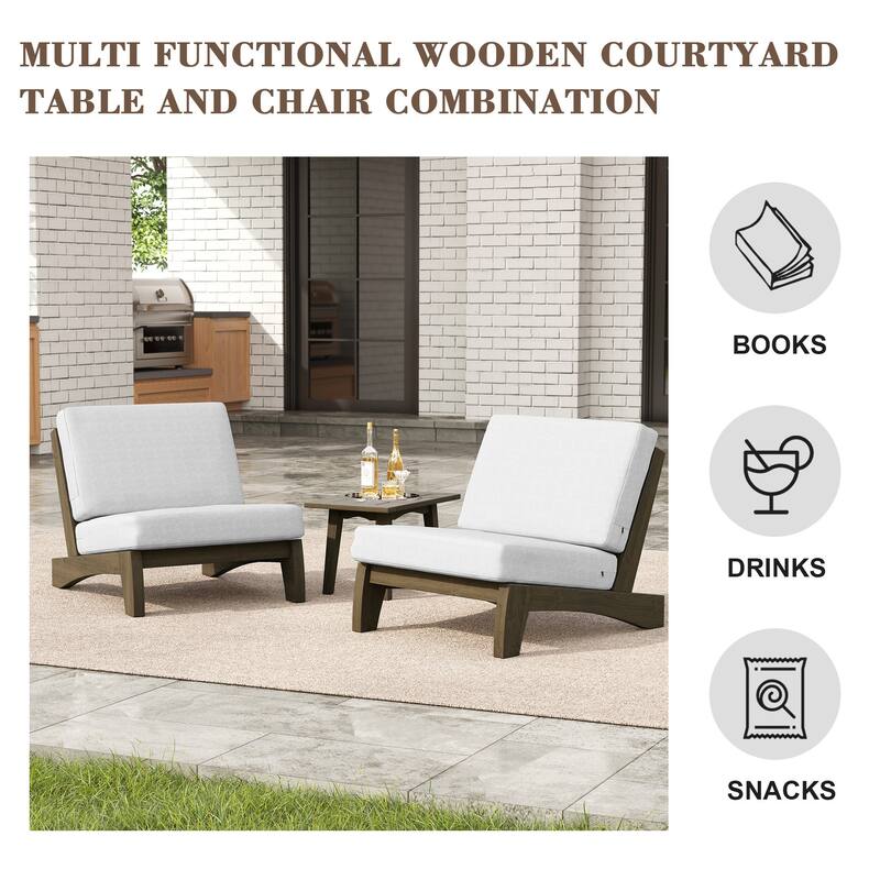 3-piece Outdoor Patio Teak Wood Club Chairs with Side Table