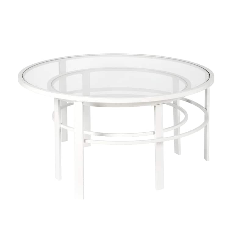 Set of 2 Round Nesting Coffee Tables with Clear Glass Top and Steel Base Modern Living Room Accent - 36"L x 36"W x 18"H